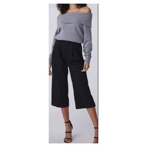 NWT PAIGE Women's Black Clarice Pleated Culotte Capri Pants Wide Leg MSRP $259